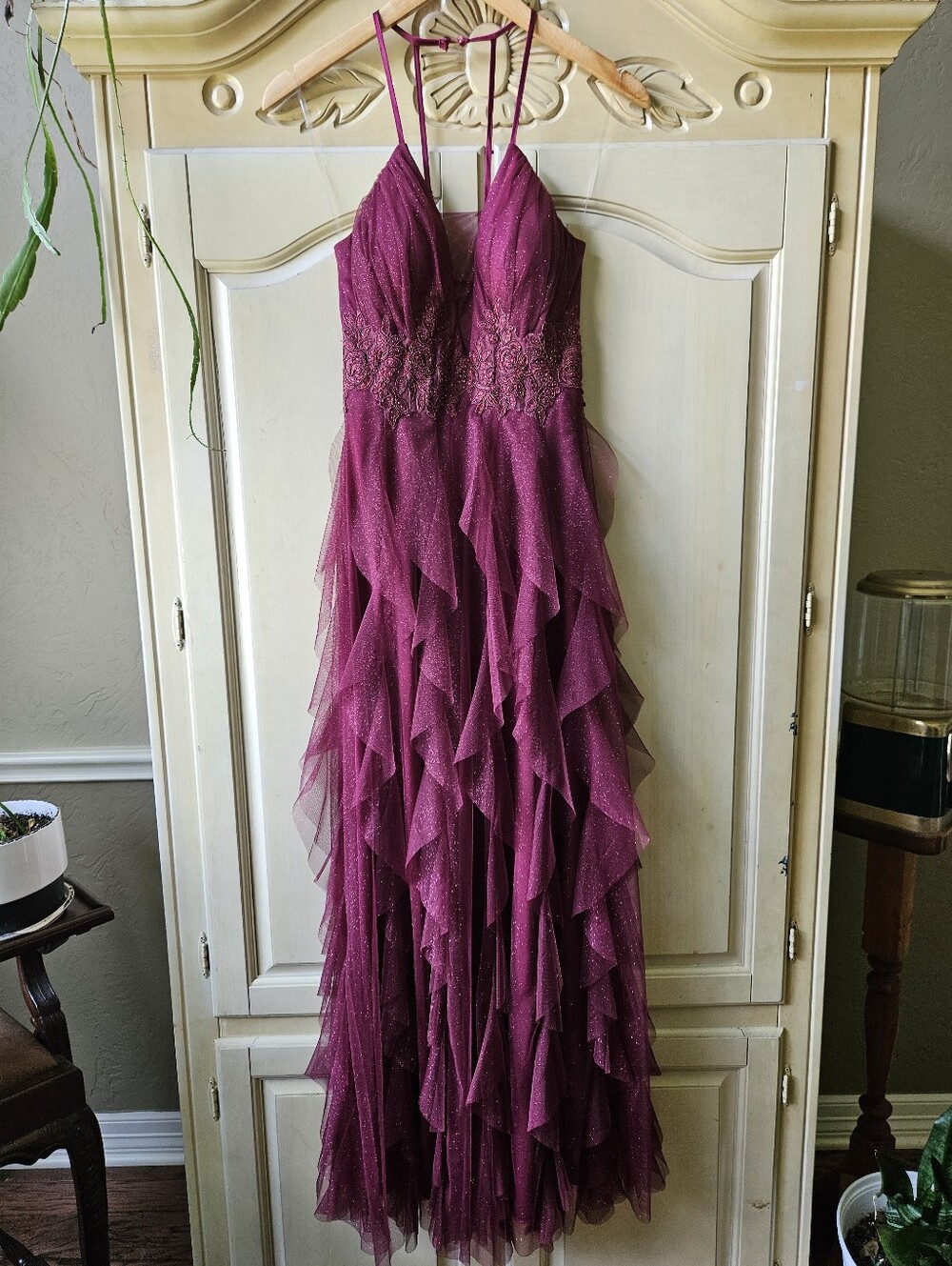 Ruffled Tulle Burgundy Dress Size 0